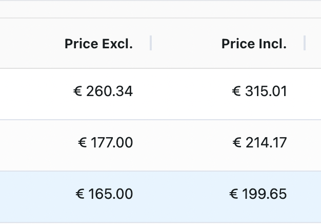 Prices in Configbox